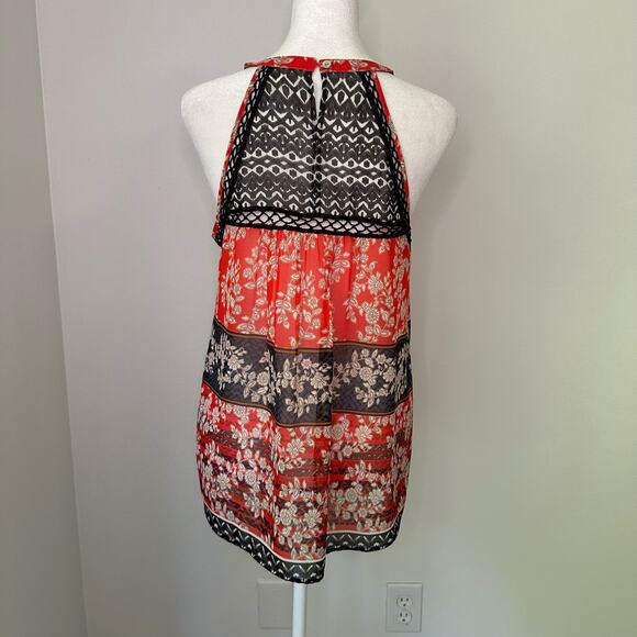 Meadow Rue Anthropologie black, orange and cream floral sleeveless top size S - Picture 5 of 12
